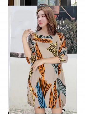 Leaves Printed Jersey Knit Fashion Top 